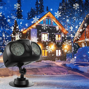 Christmas Snowflake Projection Light – High Brightness LED Floodlight with Replaceable Film Patterns for Holiday and Halloween Scenes