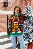 Women's Deer Christmas Sweater Loose Fit Festive Pullover Holiday Top