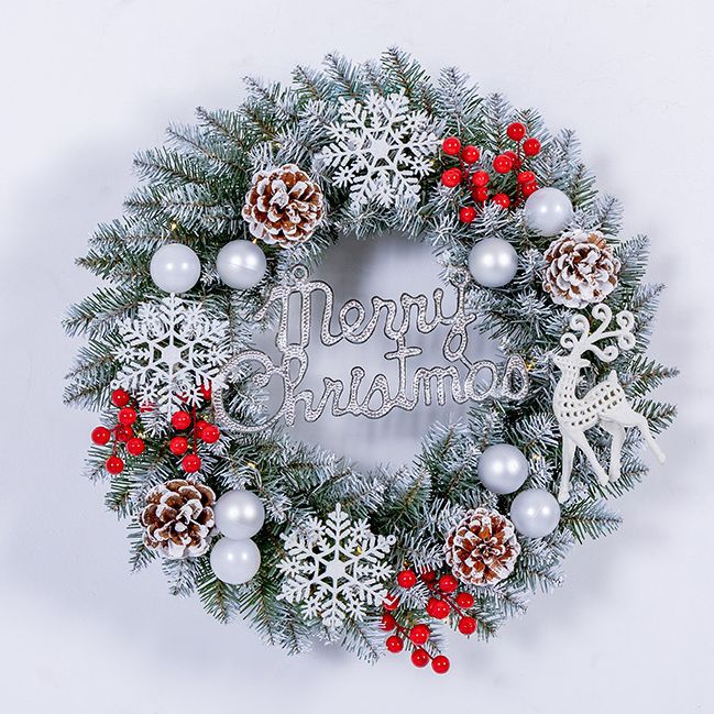 Christmas Wreath with Lights Snowflake Rattan Door Hanging Decoration, 50/60cm, Festive Ornaments for Holiday Home Décor