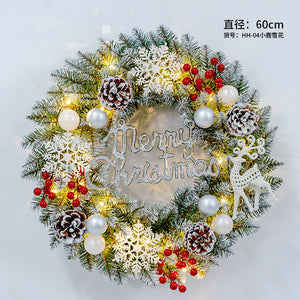 Christmas Wreath with Lights Snowflake Rattan Door Hanging Decoration, 50/60cm, Festive Ornaments for Holiday Home Décor