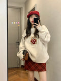 Women's Bear Pullover Sweater – Loose Knit Round-Neck Top, Cozy Christmas Style for Autumn and Winter