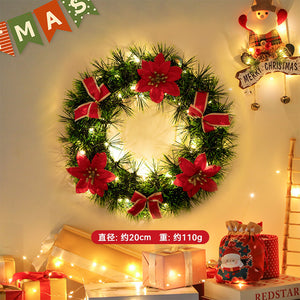 Christmas Wreath with Lights Festive Door or Wall Decoration with Ornaments and Bows