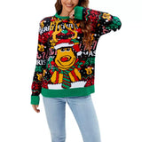 Women's Deer Christmas Sweater Loose Fit Festive Pullover Holiday Top