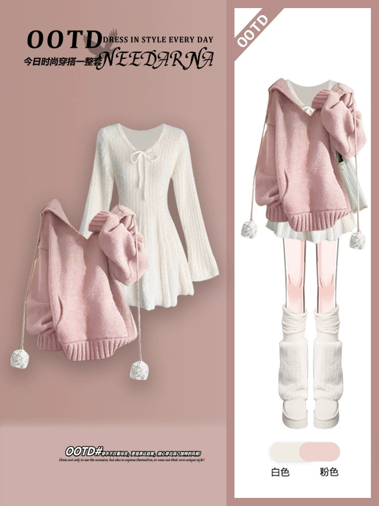 Women's High-Quality Sweater and Skirt Set – Elegant OOTD Outfit for Late Autumn and Early Winter