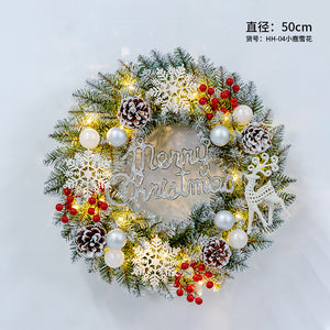 Christmas Wreath with Lights Snowflake Rattan Door Hanging Decoration, 50/60cm, Festive Ornaments for Holiday Home Décor