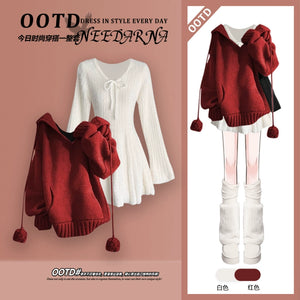 Women's High-Quality Sweater and Skirt Set – Elegant OOTD Outfit for Late Autumn and Early Winter