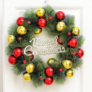 Christmas Wreath with Lights Festive Door or Wall Decoration with Ornaments and Bows