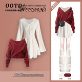 Women's High-Quality Sweater and Skirt Set – Elegant OOTD Outfit for Late Autumn and Early Winter