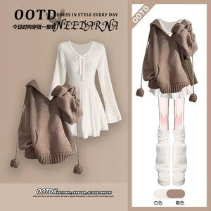 Women's High-Quality Sweater and Skirt Set – Elegant OOTD Outfit for Late Autumn and Early Winter