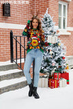 Women's Deer Christmas Sweater Loose Fit Festive Pullover Holiday Top