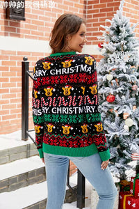 Women's Deer Christmas Sweater Loose Fit Festive Pullover Holiday Top