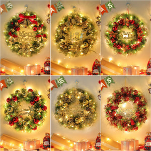 Christmas Wreath with Lights Festive Door or Wall Decoration with Ornaments and Bows