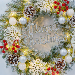 Christmas Wreath with Lights Snowflake Rattan Door Hanging Decoration, 50/60cm, Festive Ornaments for Holiday Home Décor