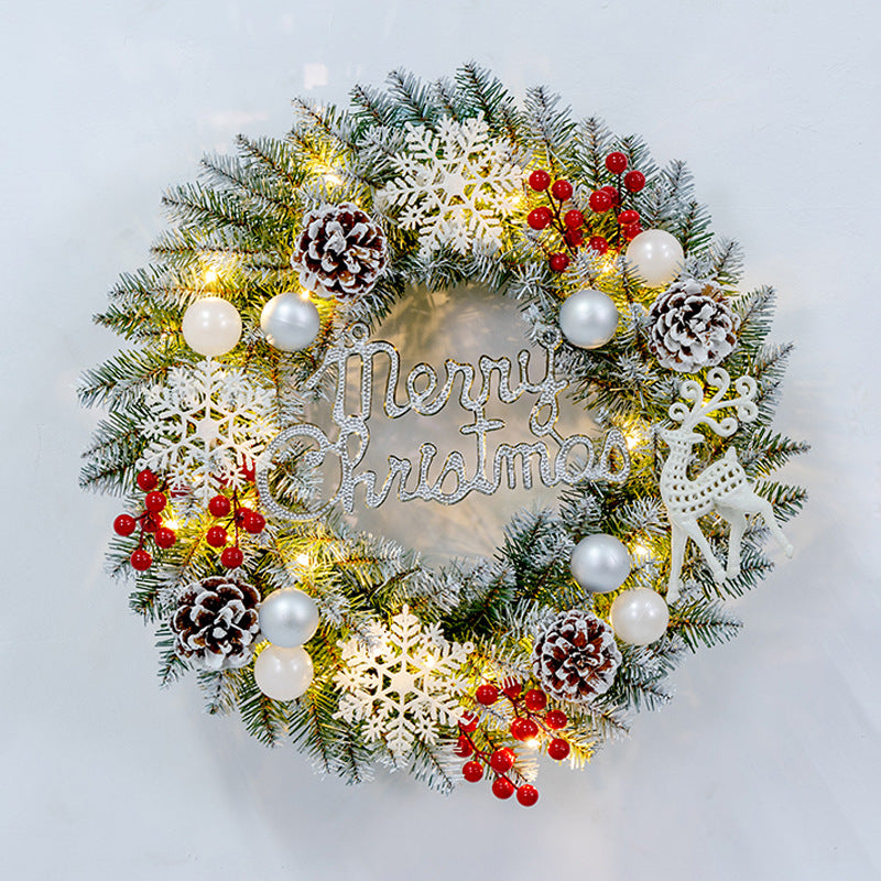 Christmas Wreath with Lights Snowflake Rattan Door Hanging Decoration, 50/60cm, Festive Ornaments for Holiday Home Décor